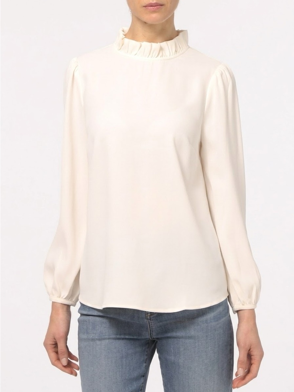 J.Crew NWOT Long Sleeve Ruffleneck Top 365 Crepe Cream M